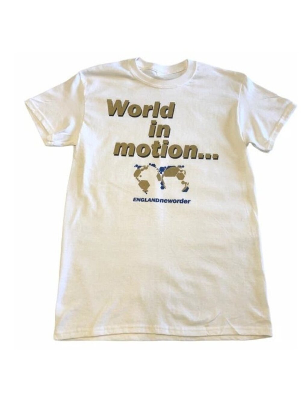 New Order World in Motion White Graphic T-shirt Soccer Music Unisex Tee